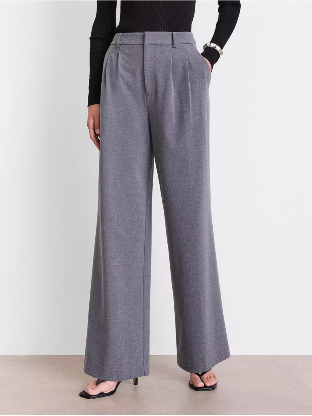 NWT LOFT Versa Seasonless Stretch Double Pleat Wide Leg Pants in Heather Size 18